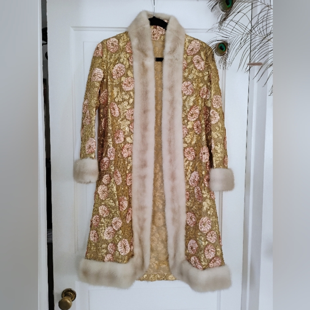 Absolutely stunning vintage metallic and mink coat
